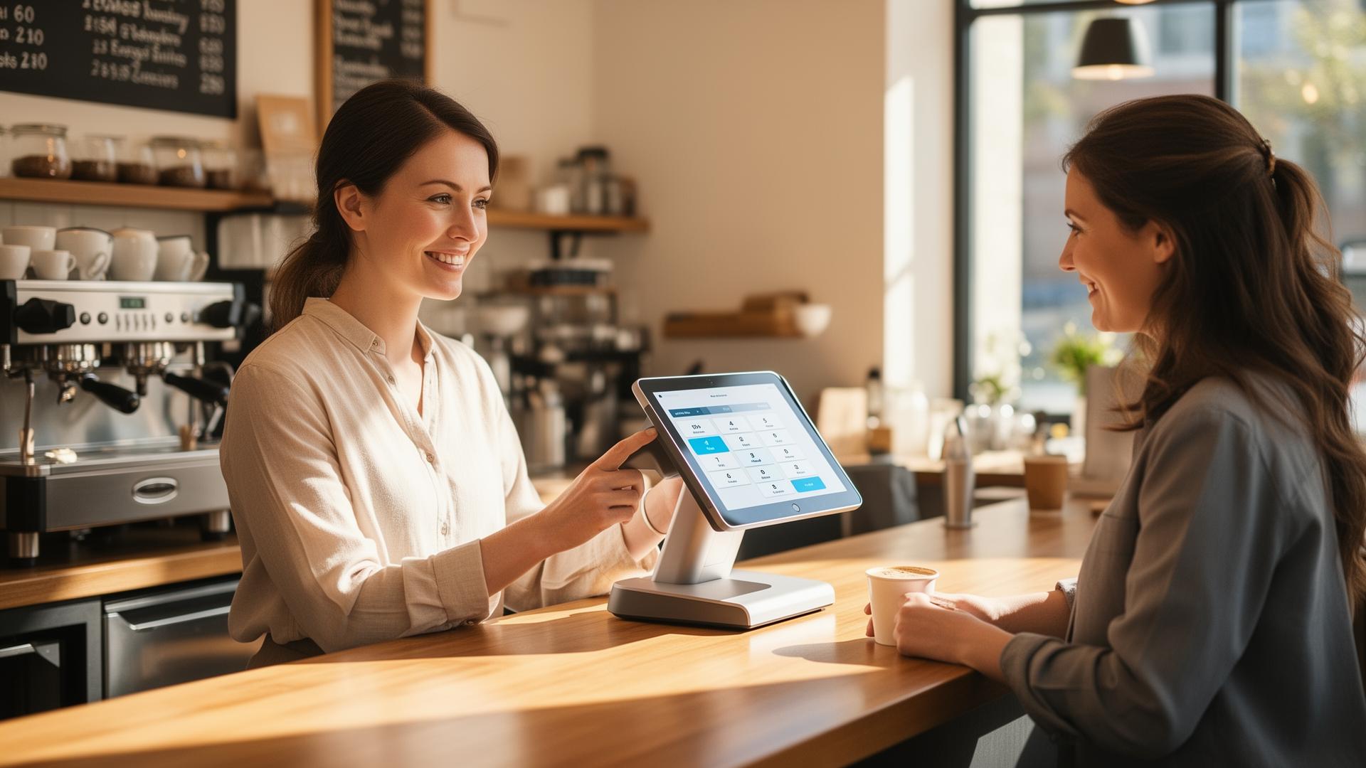 Small business owner using POS at a café